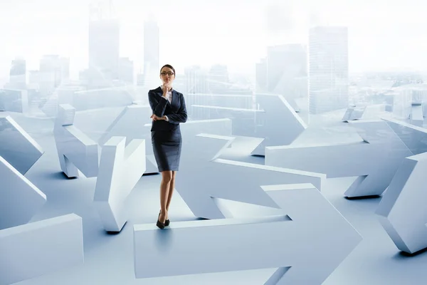 Business woman and maze . Mixed media — Stock Photo, Image