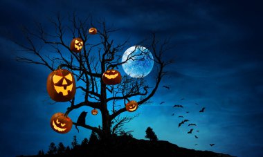 Balkabaklı Cadılar Bayramı tasarımı. Karışık ortam