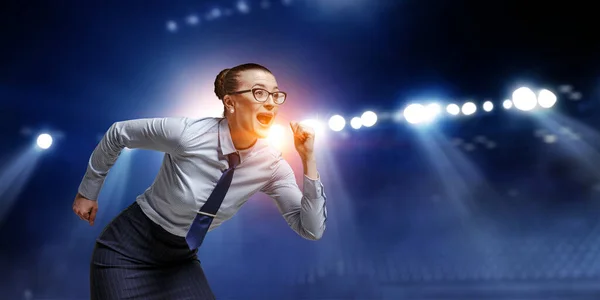 Portrait of business woman running — Stock Photo, Image