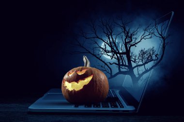 Balkabaklı Cadılar Bayramı tasarımı. Karışık ortam