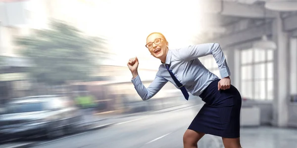 Portrait of business woman running — Stock Photo, Image