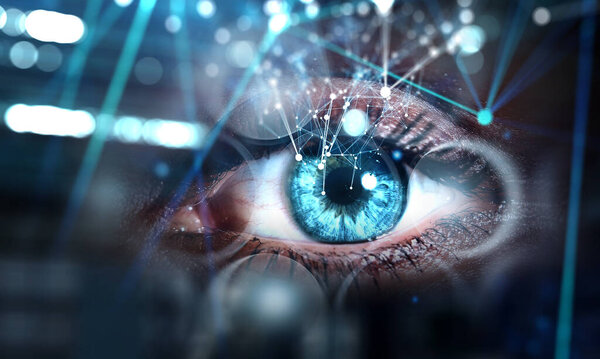 Close up of woman eye in process of scanning