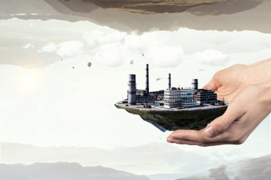 Yüzen bacaları olan sanayi manzarası