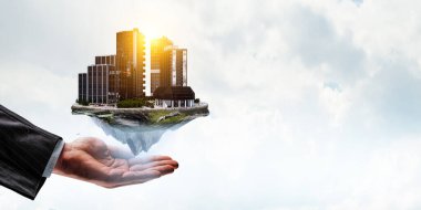 Gökdelenleri olan şehir manzarası. Karışık ortam