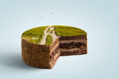 Kekin üzerindeki yeşil manzara