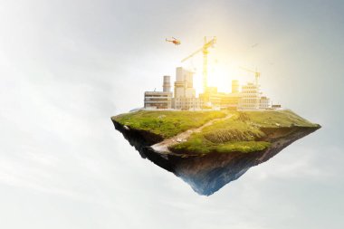 Yüzen bacaları olan sanayi manzarası