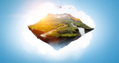 Havada yüzen dağlı manzara