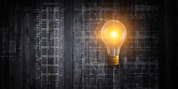 Glödlampa bild som symbol för innovation. Blandade medier — Stockfoto