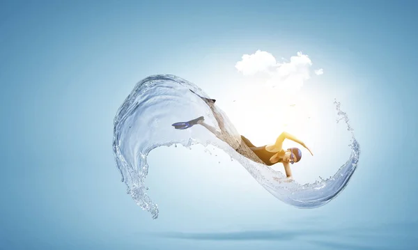 Professional man swimmer on a wave — Stock Photo, Image