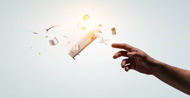 Uçan kitapların resmi. Karışık ortam