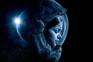 Uzay yürüyüşünde astronot. Karışık ortam