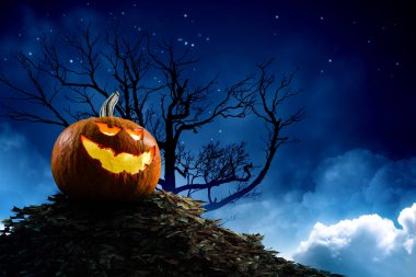 Balkabaklı Cadılar Bayramı tasarımı. Karışık ortam