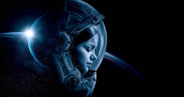 Uzay yürüyüşünde astronot. Karışık ortam