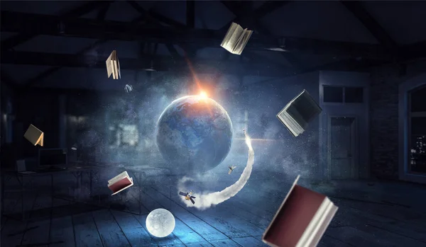 World of books concept . Mixed media — Stock Photo, Image