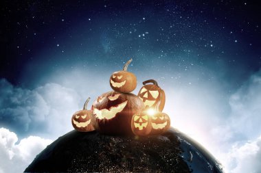 Balkabaklı Cadılar Bayramı tasarımı. Karışık ortam