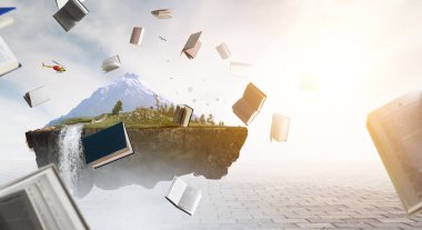 Kitap dünyası konsepti. Karışık ortam