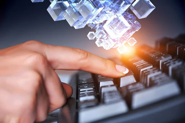 Hands of a young woman on keyboard — Stock Photo, Image