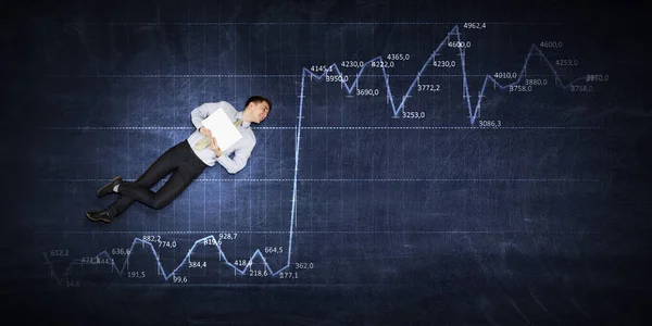 Business graph and trade monitor background and businessman . Mixed media . Mixed media — Stock Photo, Image