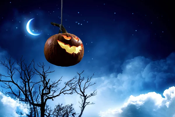 Imagen de Halloween con calabazas. Medios mixtos — Foto de Stock