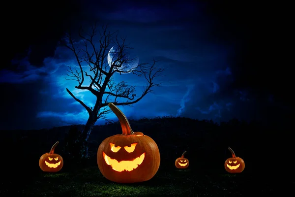 Halloween beeld met pompoenen. Gemengde media — Stockfoto