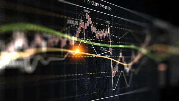 Gráfico de negócios e monitor de comércio. Meios mistos — Fotografia de Stock