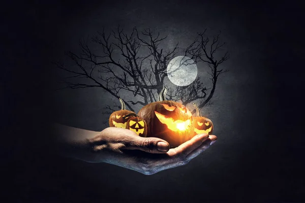 Immagine di Halloween con zucche. Mezzi misti — Foto Stock