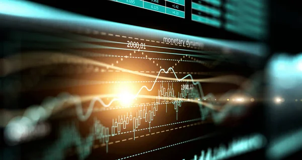 Gráfico de negocios y monitor de comercio. Medios mixtos — Foto de Stock