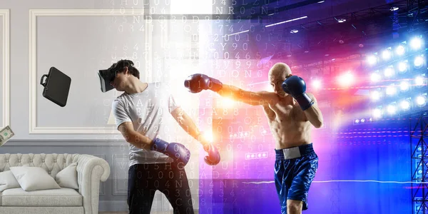 Young man boxing. . Mixed media — Stock Photo, Image