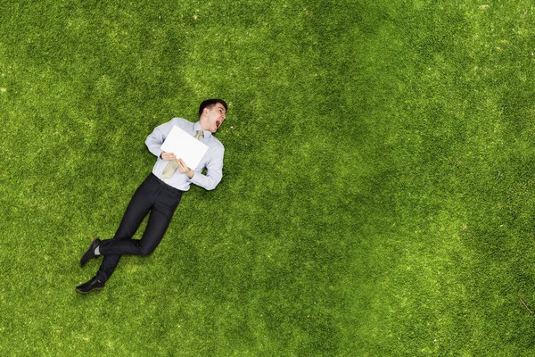 Empresario acostado en la hierba — Foto de Stock