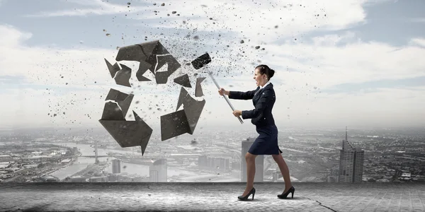Businesswoman crashing recycle symbol — Stock Photo, Image