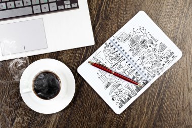 defter, not defteri ve kahve fincan