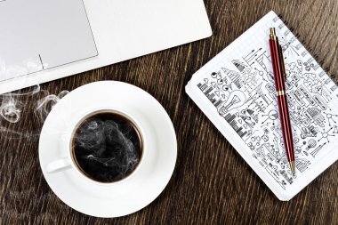defter, not defteri ve kahve fincan