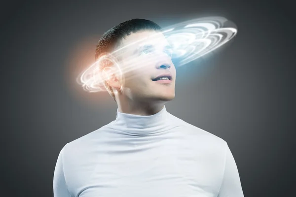 Człowiek z hologramem wokół głowy — Zdjęcie stockowe