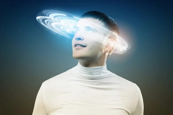 Człowiek z hologramem wokół głowy — Zdjęcie stockowe
