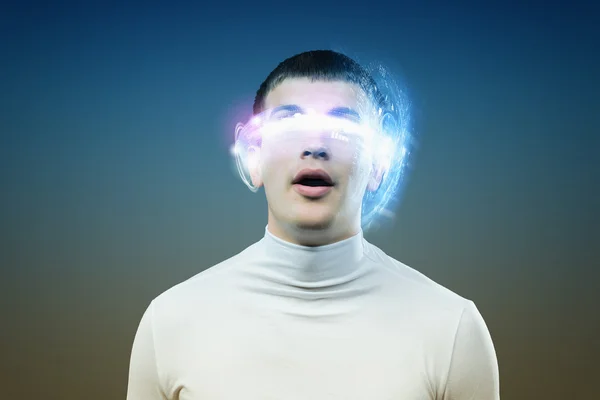 Man with hologram around head — Stock Photo, Image