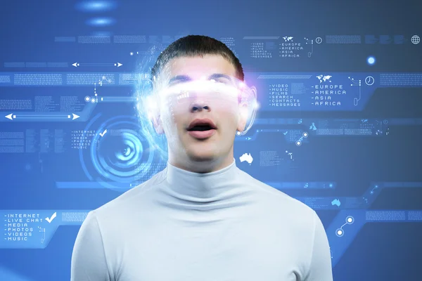 Man with hologram around head — Stock Photo, Image