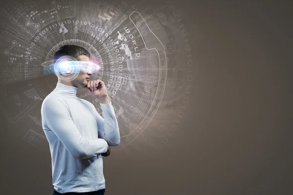 Man with hologram around head — Stock Photo, Image