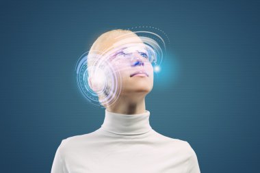 hologram kadınla yuvarlak baş