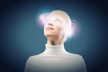 hologram kadınla yuvarlak baş