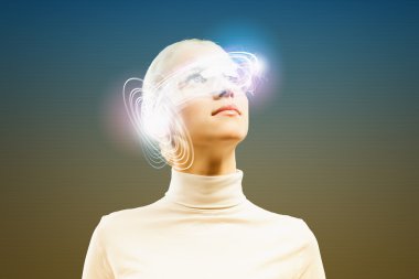 hologram kadınla yuvarlak baş