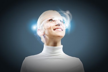 hologram kadınla yuvarlak baş