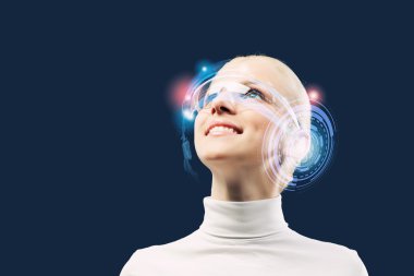 hologram kadınla yuvarlak baş