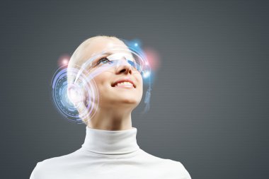 hologram kadınla yuvarlak baş