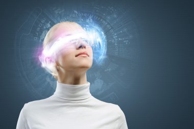 hologram kadınla yuvarlak baş