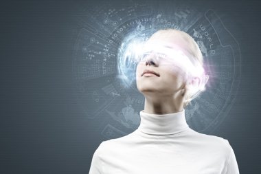 hologram kadınla yuvarlak baş