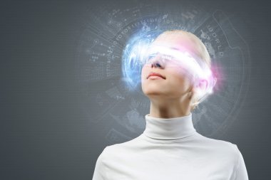 hologram kadınla yuvarlak baş