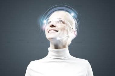hologram kadınla yuvarlak baş