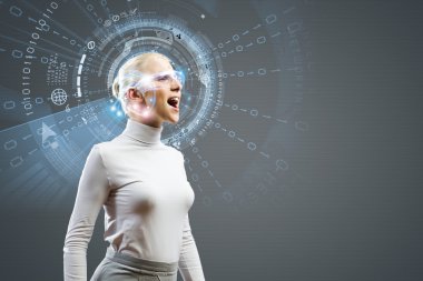 hologram kadınla yuvarlak baş