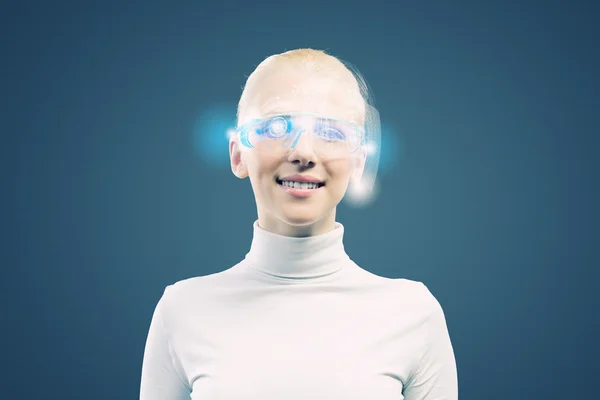 Mujer con cabeza redonda holograma — Foto de Stock