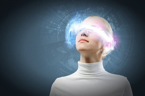 Woman with hologram round head